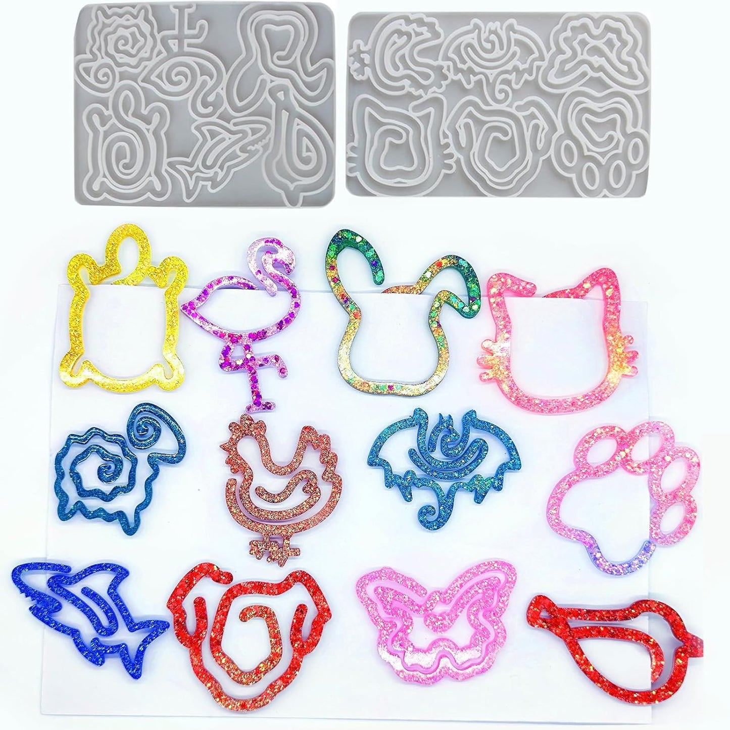 Animal Bookmark Silicone Mold Kit 12-in-1 - Cat Paw, Shark & Bat Shapes for Resin Memorial Art, Quick Release DIY Pet Keepsake Gifts (Animal Paperclip Mold)