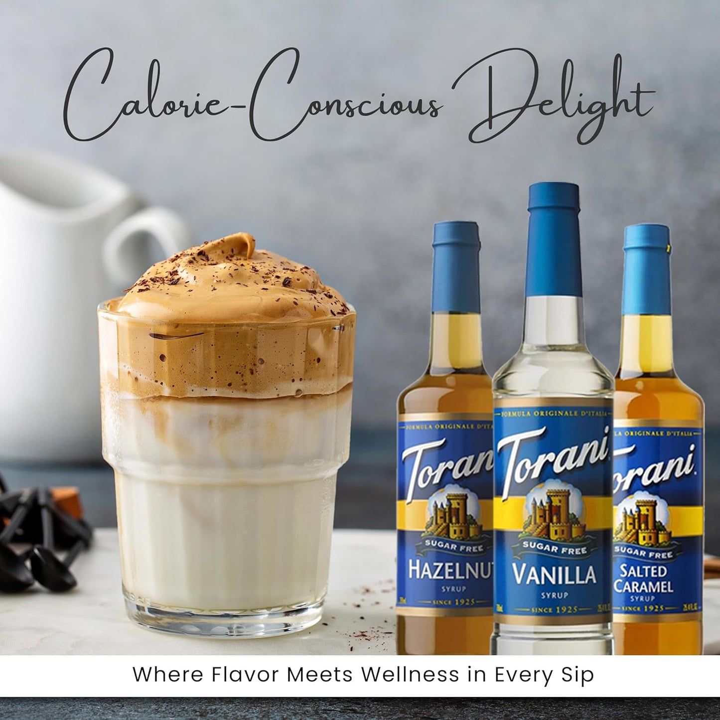 Coffee and Tea Syrup Variety Pack - Sugar Free Vanilla, Salted Caramel & Hazelnut Syrups for Coffee with 3 Jimoco Syrup Pump Dispenser Compatible with 25.4 Ounces