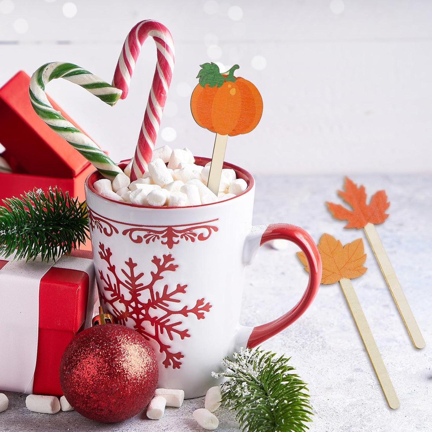 Jinei 120 Pcs Thanksgiving Coffee Stirrers Stir Sticks Natural Wooden Stir Sticks Disposable Drink Stirrers for Stirring Hot Chocolate Milkshake Restaurant Home Office