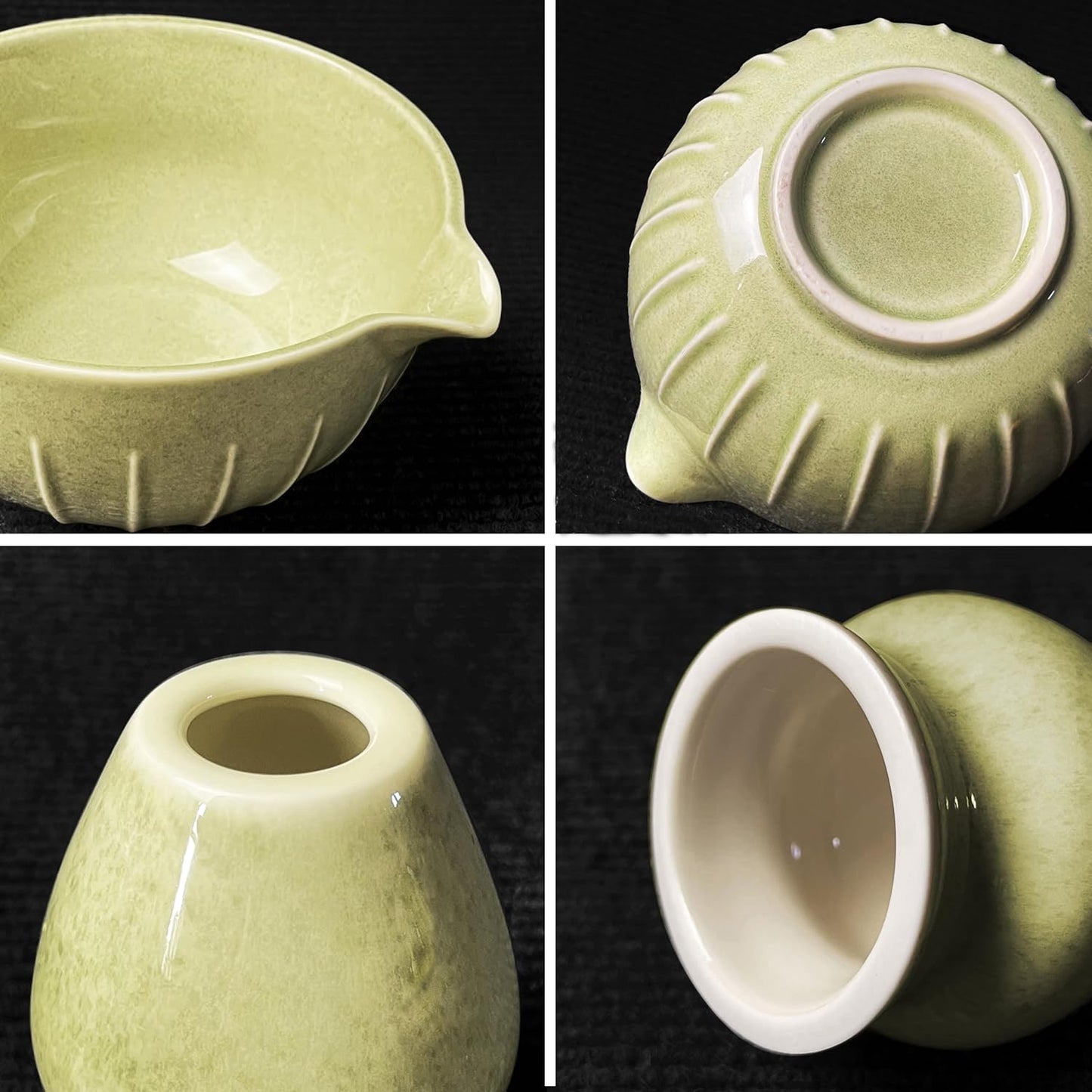 Matcha Whisk Set (7pcs) - Matcha Set with Whisk,Pouring Spout Bowl(15oz),Chasen Holder,Powder Sifter,Bamboo Scoop with Stand,Tea Cloth,Perfect Tools Kit for Tea Ceremony(Celadon Green)