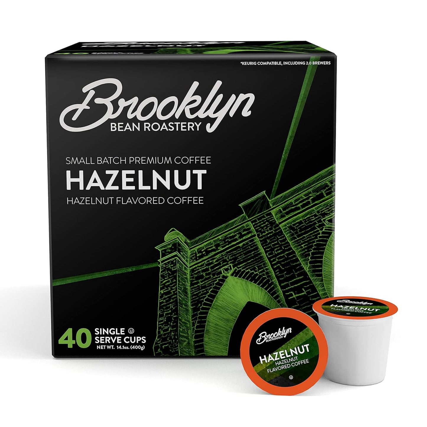 Brooklyn Beans Hazelnut Gourmet Coffee Pods, Compatible with 2.0 Keurig K Cup Brewers, 40 Count (BB HA40)