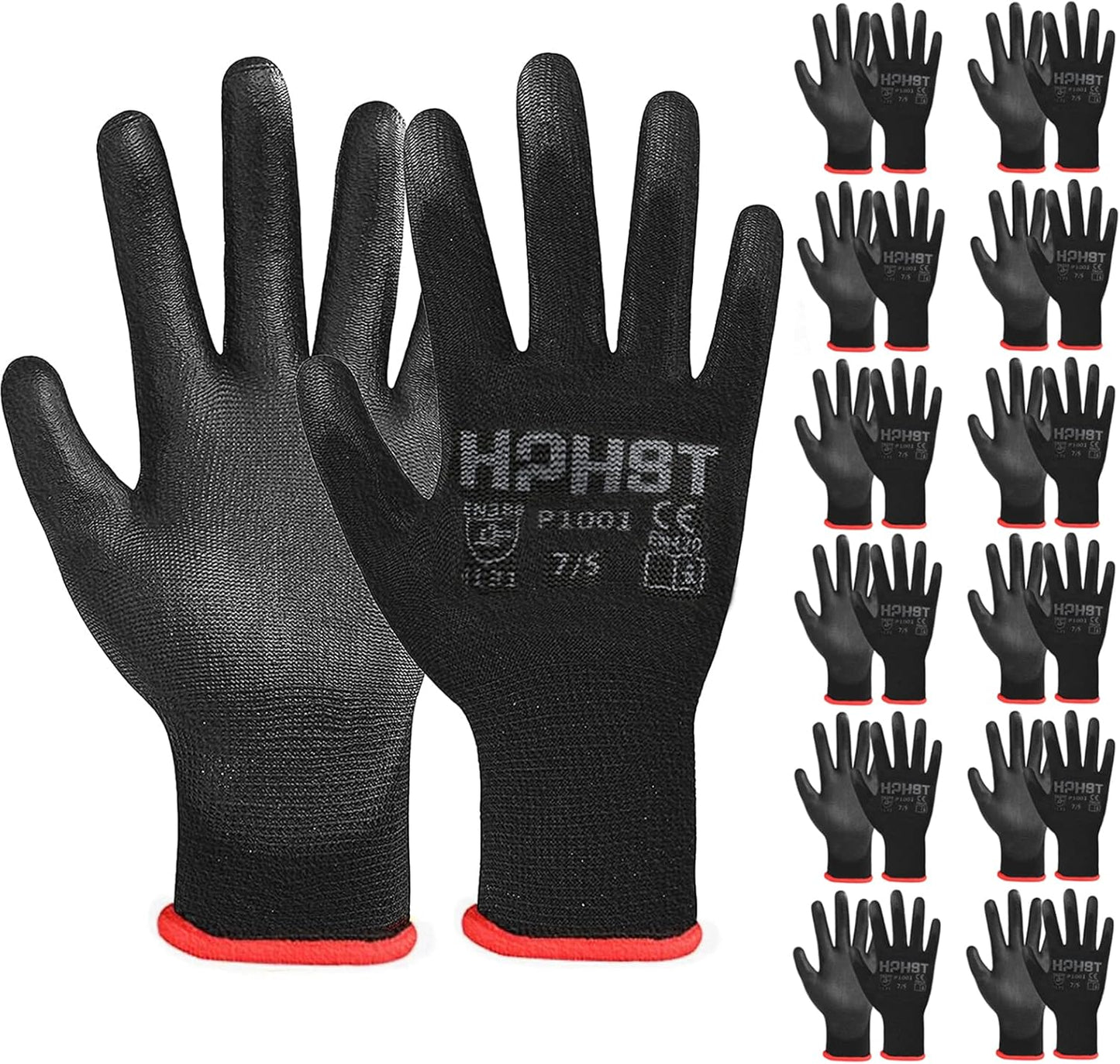 PU Coated Safety Work Gloves, 12 Pairs Work Gloves Mechanic Working Seamless Knit Glove with Polyurethane Coated Smooth