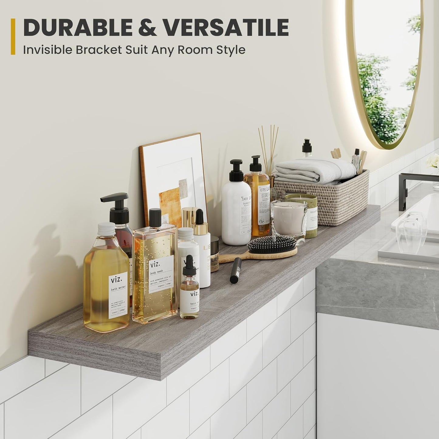 30 Inch Floating Shelves, 9.3" Deep Floating Shelf Wall Mounted, 30" Wall Shelves, Rustic Deep Bookshelf, Large Display Shelves & Storage Shelves for Bedroom, Living Room, Gray, Set of 2