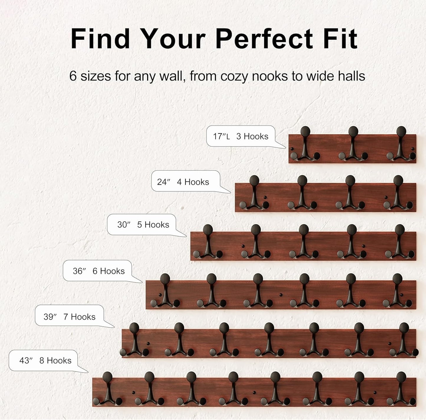 SKOLOO 36-Inch Wood Coat Rack Wall Mount with 6 Triple Hooks - Ideal for Family Entrances, Classrooms, and Pet Supplies Storage - Perfect Coat Hooks for Wall,Charred Golden Brown