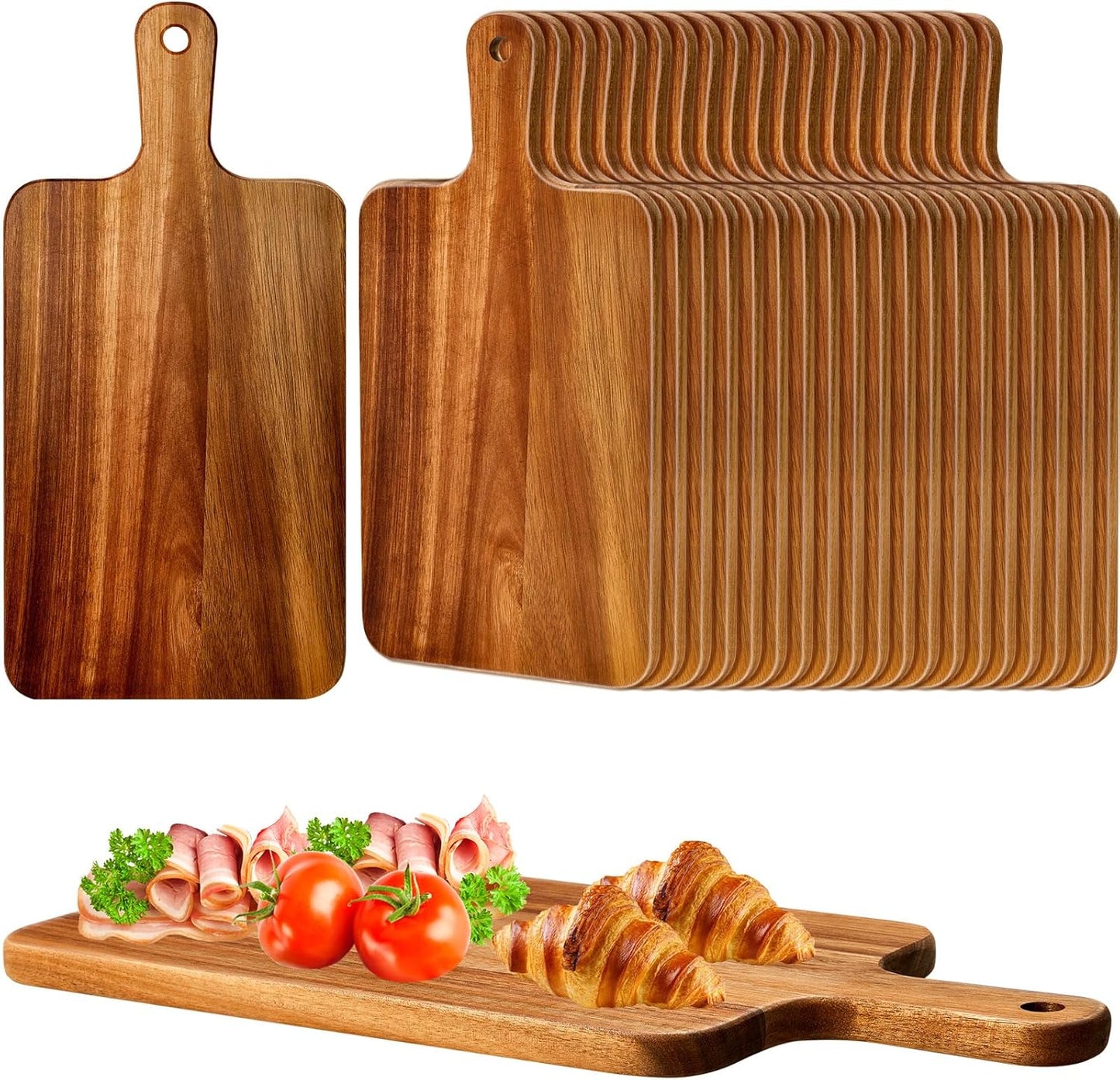 Nuenen 30 Pcs Wood Cutting Board with Handle 15.7 x 7.8 Inch Acacia Bamboo Wooden Serving Kitchen Chopping Boards for Pizza, Bread, Cheese, Charcuterie, Fruit, Vegetables (Acacia)