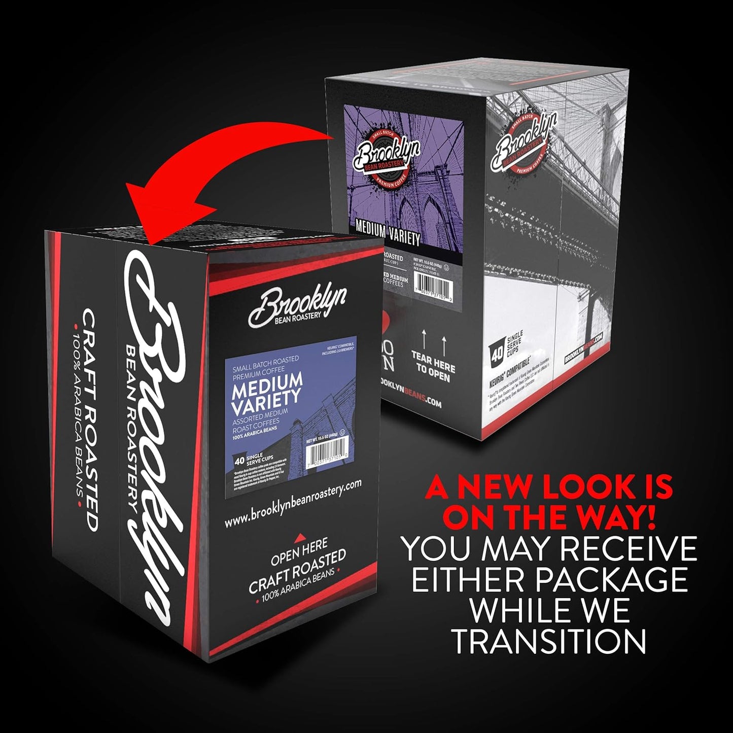 Brooklyn Beans Coffee Pods, Medium Roast Gourmet Variety Pack - Compatible with Keurig K Cup Brewers Including 2.0 Machines, 40 Count