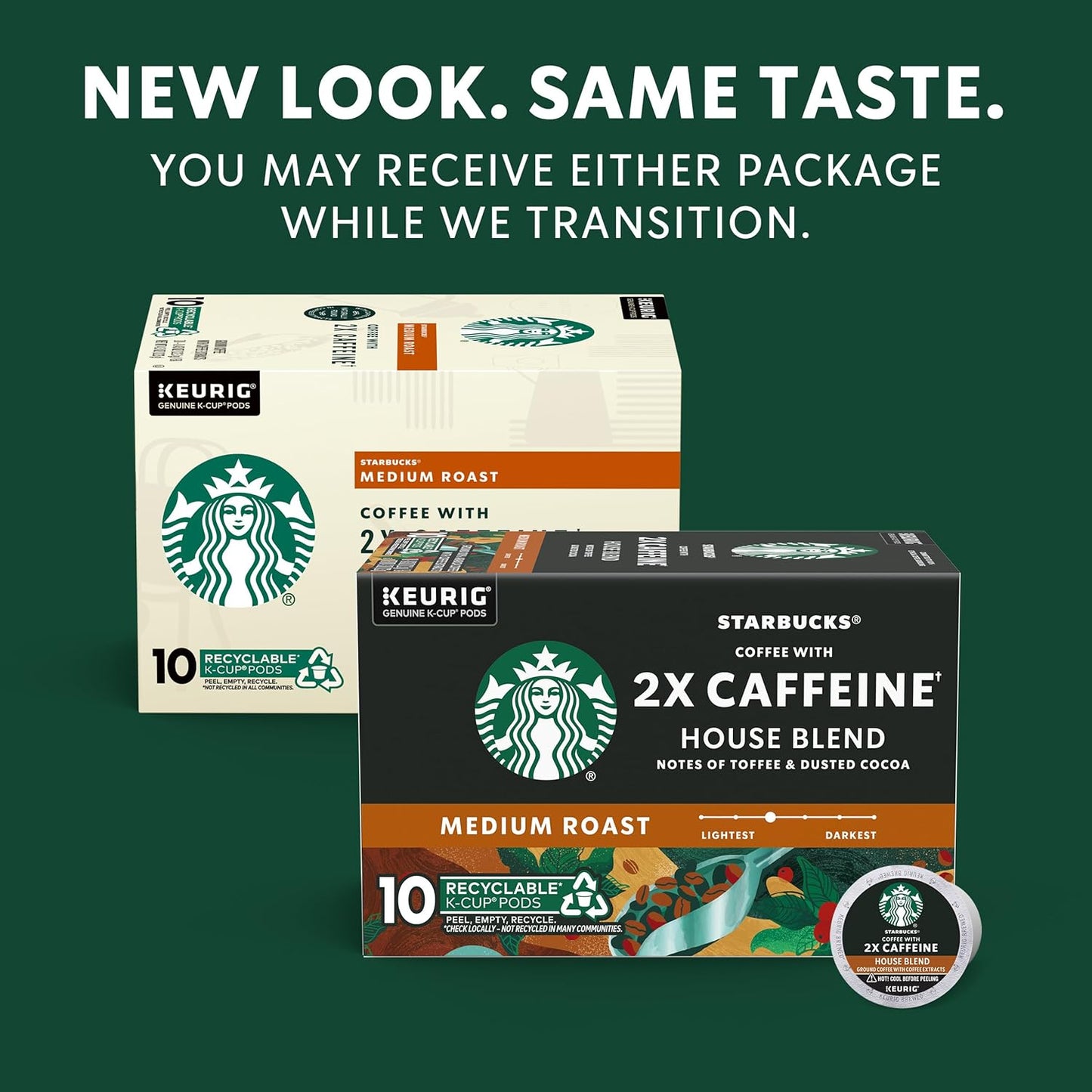 Starbucks K-Cup Coffee Pods, Medium Roast Coffee With 2X Caffeine House Blend For Keurig Coffee Makers, 100% Arabica, 6 Boxes (60 Pods Total)