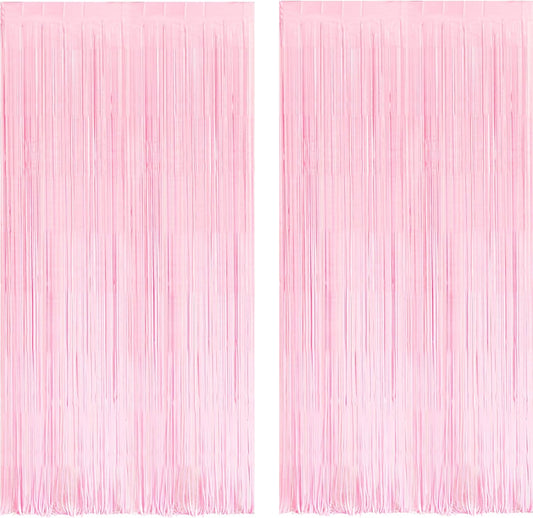 BRAVESHINE Pastel Pink Foil Fringe Curtains Tinsel Backdrop - 2 Pack Photo Booths Party Streamers Supplies for Halloweens/Boo Girls Princess Birthdays Bridal Shower Bachelorette Sweet Bow Decorations