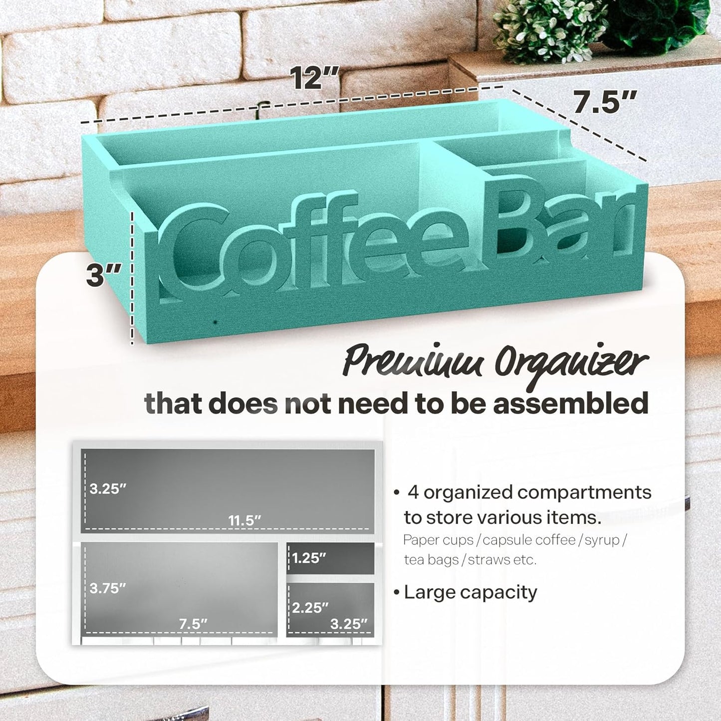 Coffee Bar Organizer for Countertop - Wood Coffee Pods Holder Storage Basket, Essential Coffee Bar Accessories for Home and Office, Mini Coffee Bar