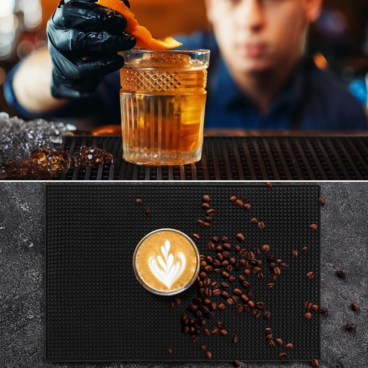 Tioncy 2 Pcs Bar Mat for Countertop 18 x 12 Inch Non Slip Rubber Mat Service Spill Cocktail Bartending Coffee Bar Mats for Hot Dishes Restaurants Barbershop Clippers Hot Pads, Black
