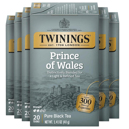 Twinings Prince of Wales Black Tea Individually Wrapped Bags, 20 Count (Pack of 6), Velvety Smooth & Mild, Caffeinated, Enjoy Hot or Iced, 120 Teabags