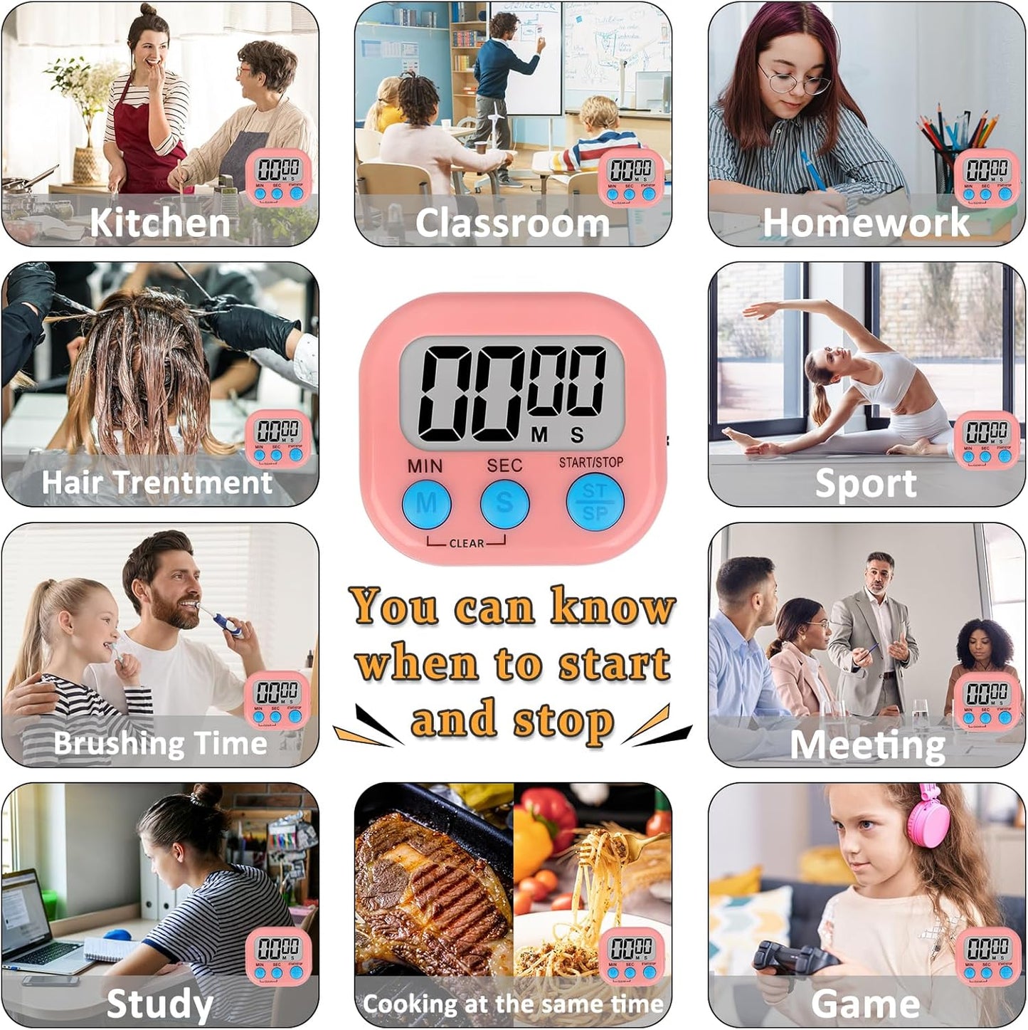 ZILLEEN Classroom Timer for Kids Teachers Digital Timers, Blue Pink 6 Pack