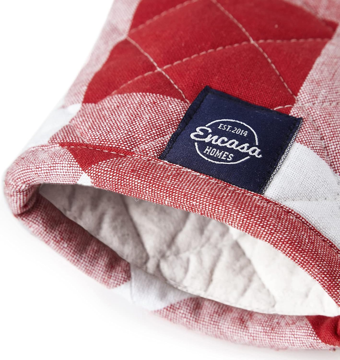 Encasa XO Long 12"x7" Oven Microwave Hand Gloves Mitts (2 pc Set) for Kitchen Cooking & Baking - Heat Resistant, Thick & Safe, Protection of Hands from Hot Utensils - Buffalo Red Checks