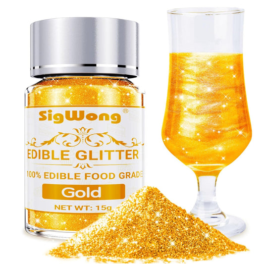 Gold Edible Glitter - 15g Food Grade Luster Dust Powder, Cake Decorating Sprinkle Glimmery Dust for Drinks, Wine, Fondant, Chocolate, Candy, Cookie, Vegan