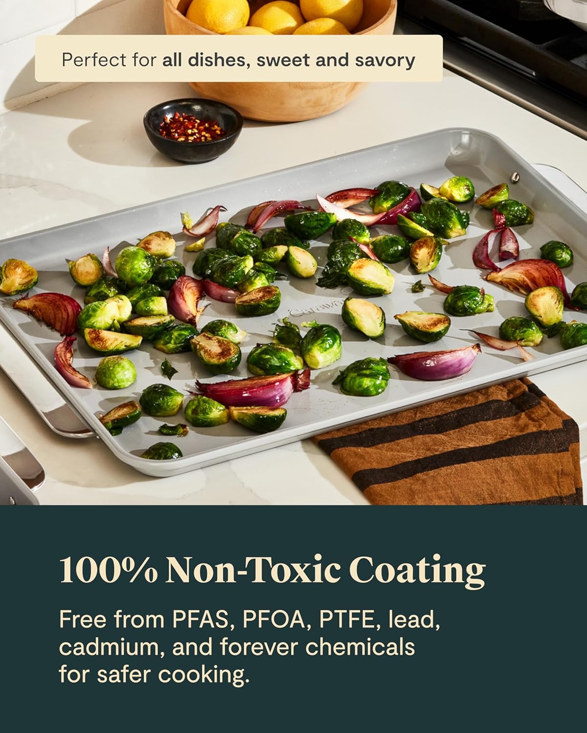 Caraway Non-Stick Ceramic Baking Sheet - Naturally Slick Ceramic Coating - Non-Toxic, PTFE & PFOA Free - Perfect for Baking, Roasting, and More - Large (18" x 13") - Slate