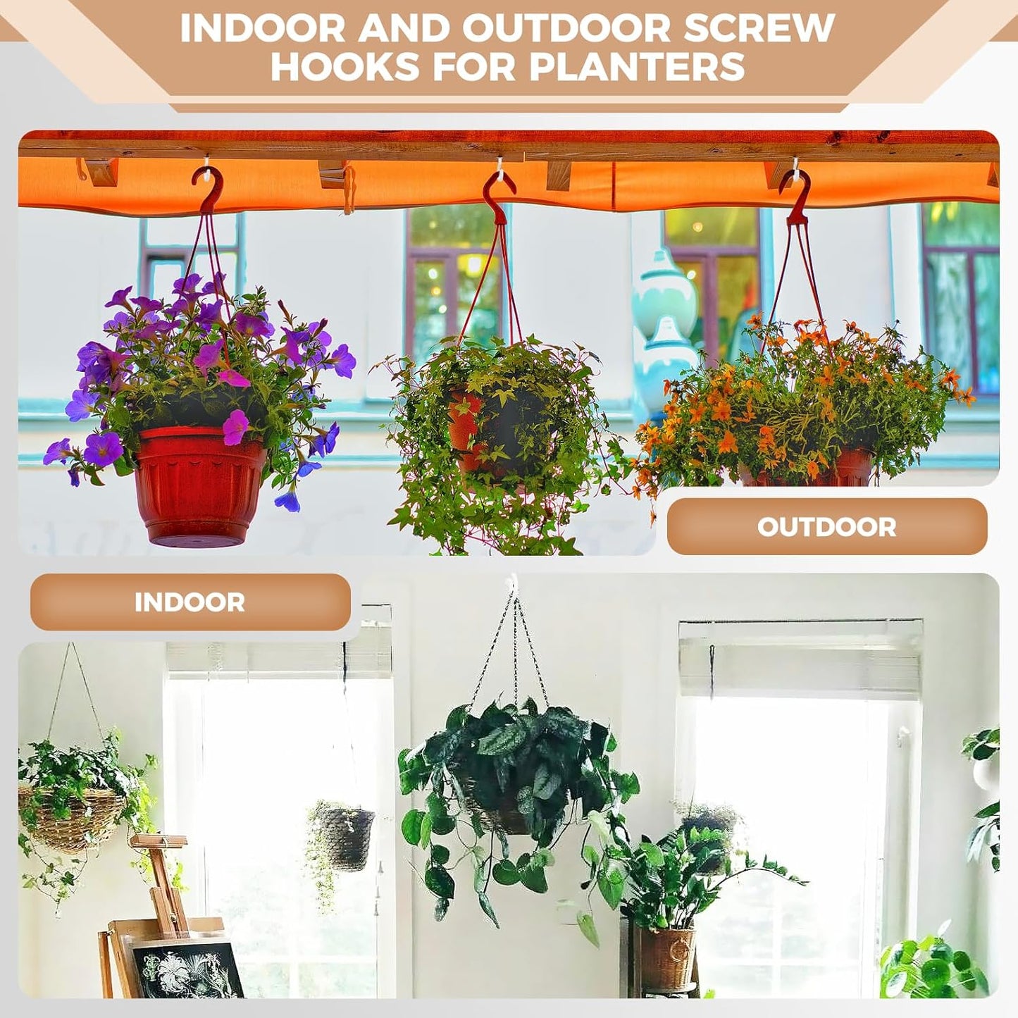 RELBRO Screw Hooks, 6 Sizes Metal Screw in Cup Hooks, 1/2 Inch, 5/8 Inch, 3/4 Inch, 7/8 Inch, 1 Inch, 1-1/4 Inch, White, 110 Pcs