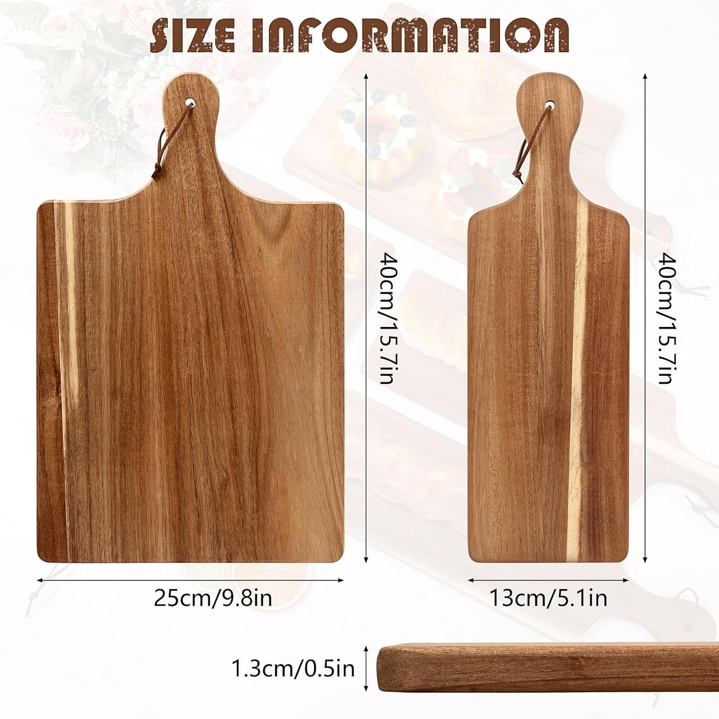 12 Pack Acacia Wood Cutting Board,Bulk Charcuterie Boards Chopping Board with Handle 15.7 x 9.8 Inch & 15.7 x 5.1 Inch, Wooden Boards for Serving Food Cheese Pizza Bread Fruit Meat