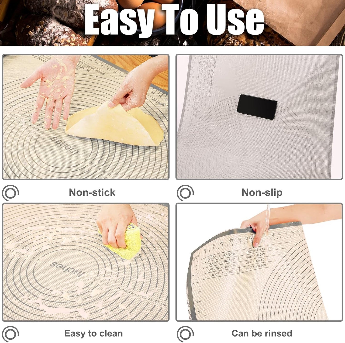 Silicone Pastry Mat 36x24 Inch - Kitchen Counter Nonstick Baking Mat Perfect for Dough, Pastry, Pie Crust, Fondant, Bread, Cookies, Pasta, Pizza