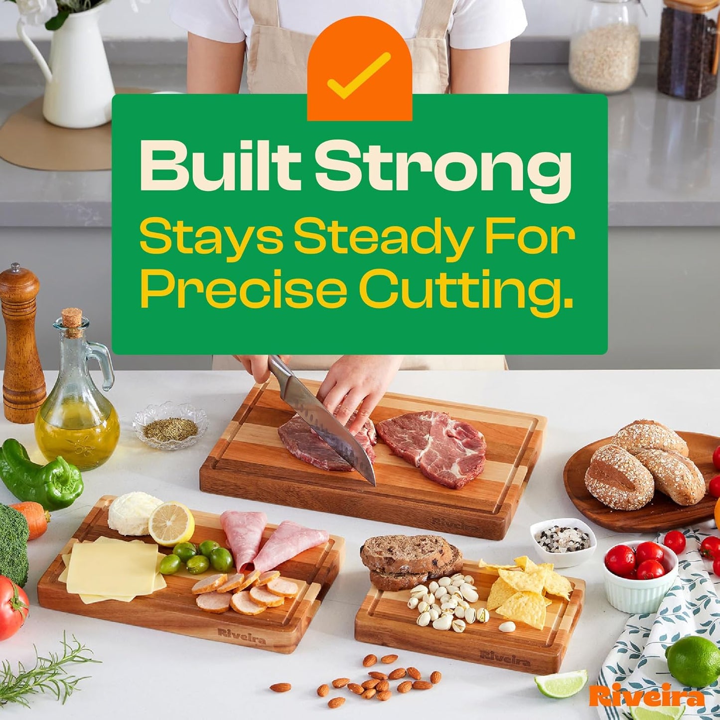 Riveira Walnut/Cherry/Maple Wood Cutting Board – Gourmet Grandeur: 18 x 12 Wooden Cutting Board – Natural Wooden Cutting Boards For Kitchen Decorative – Innovative Juice Grooves Wooden Chopping Board