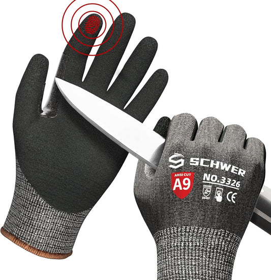 Schwer ProGuard Highest Level Cut Resistant Work Gloves PR3326 for Extreme Protection，ANSI A9 Cut Gloves with Reinforced Thumb, Non Slip, Non PFAS, Durable, Touch-screen, Black 2 Pairs（M）