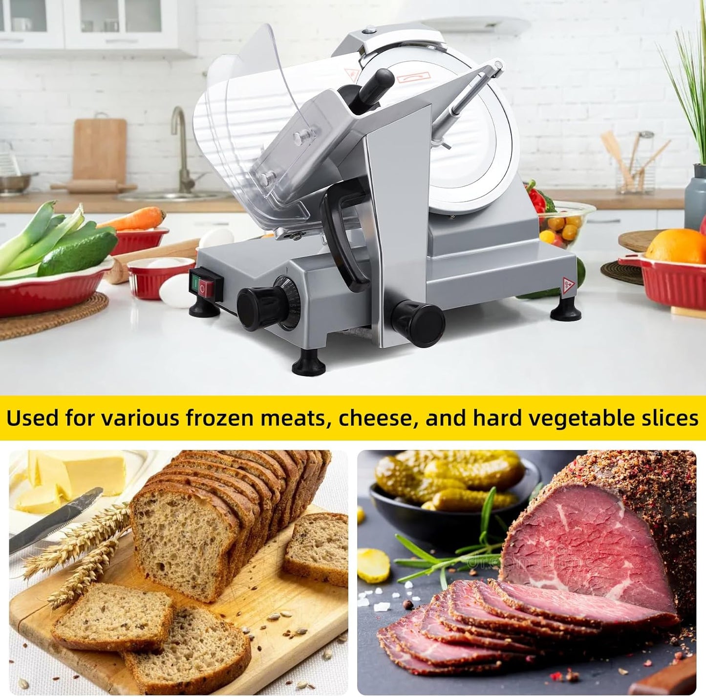 Commercial 12" Blade Meat Slicer 270W | Stainless Steel Electric Food Slicer Adjustable Thickness - Perfect for Restaurant, Deli & Home Use