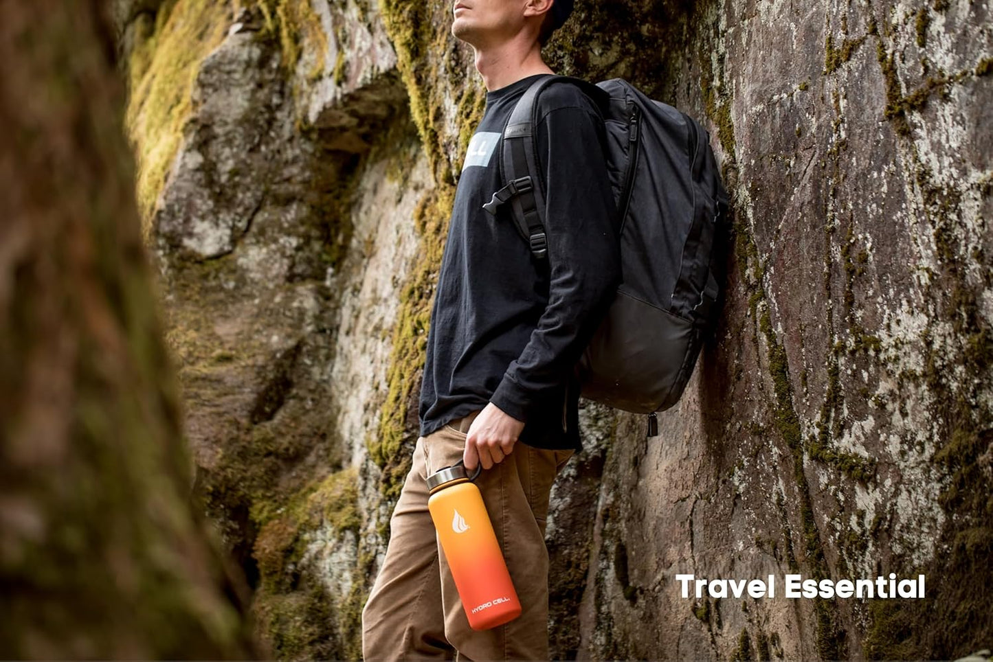 HYDRO CELL Stainless Steel Insulated Water Bottle with Straw - For Cold & Hot Drinks - Metal Vacuum Flask with Screw Cap and Modern Leakproof Sport Thermos for Adults (Red/Orange 40oz)