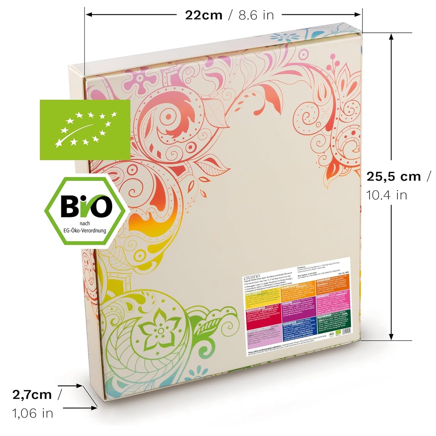 Creano Organic Fruit Tea - Herbal Tea Gift Set – 27 Organic Tea Bags in 9 Dreamy Varieties – 54 g