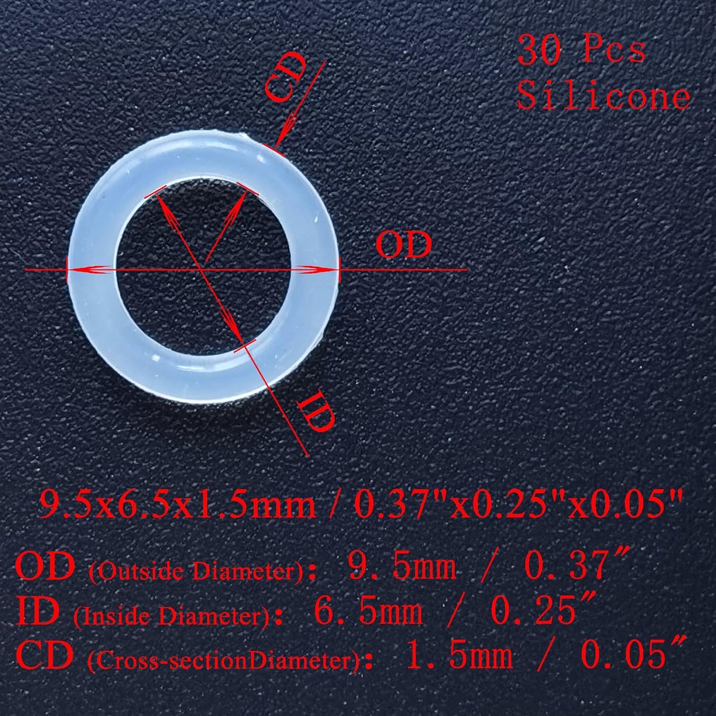 [30 Pcs] Silicone O-Rings White 9.5mm OD 6.5mm ID 1.5mm Width, Metric VMQ Sealing Gasket for Cup Lids, Coffee Maker, Brewing Fitting, Washer, Filter, Pump, Plumbing, Hose, Gauge, Auto, Machine