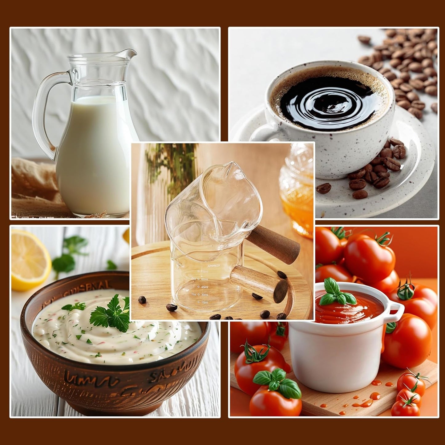 2 Pack Measuring Cups, Espresso Shot Glass with Wood Handle, Clear Glass with Dual Scale, Espresso Accessories with Double Spouts, 2.5 OZ /75 ML