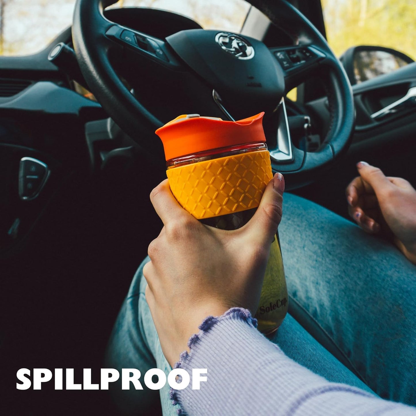 Large Travel Mug Loose Tea Infuser - Detachable Tea Strainer with Spill Proof Lid - 18oz/530ml BPA-Free Reusable Glass Travel Coffee Cup with Silicone Band (Red)