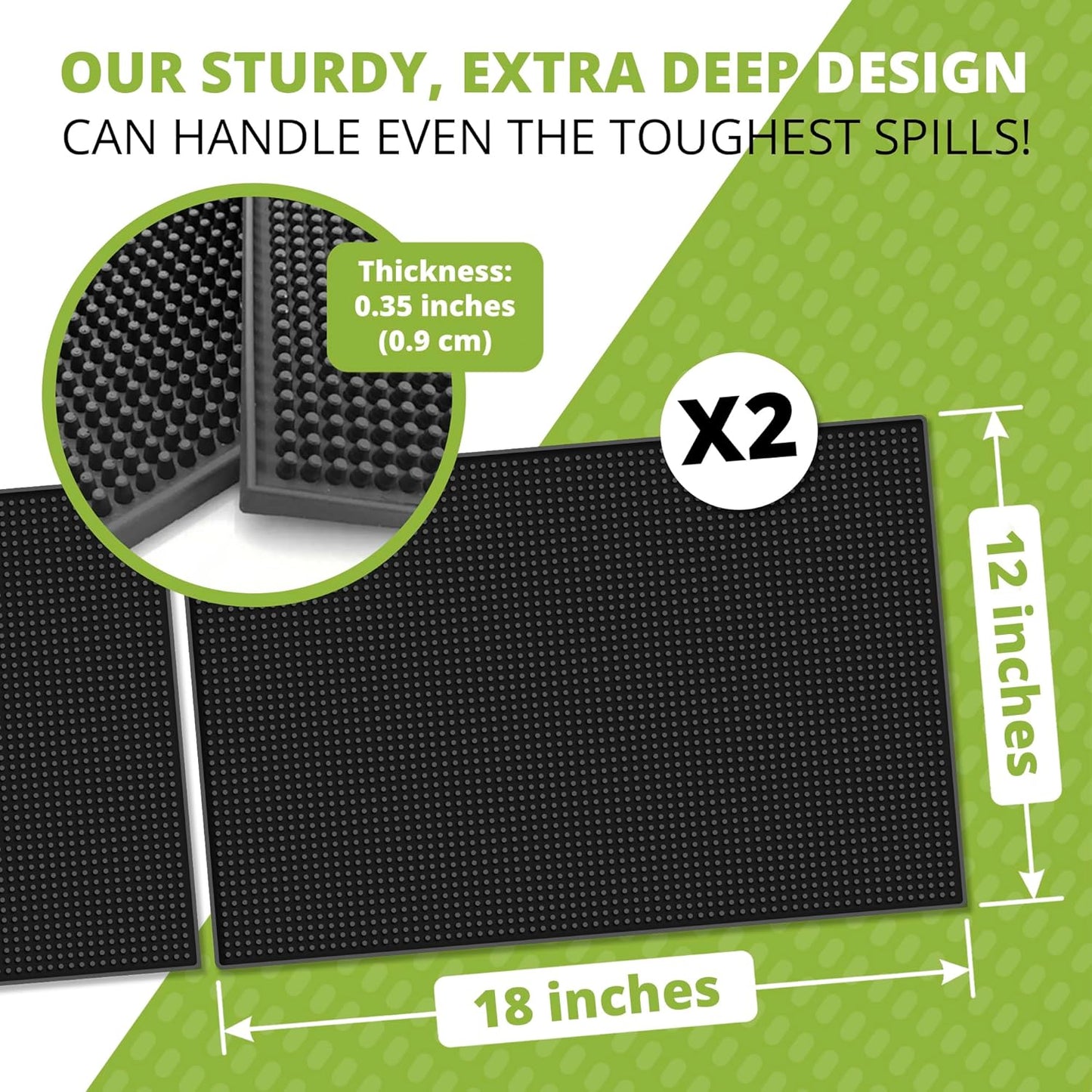 Bar Mat Set (2 Pack, 18"x12") - Non-Slip Rubber Mats for Countertop, Bartending, Home Bar - Durable, Easy Clean Drip, Spill, Drink Mat - Alternative to Silicone, Coffee Bar Mats