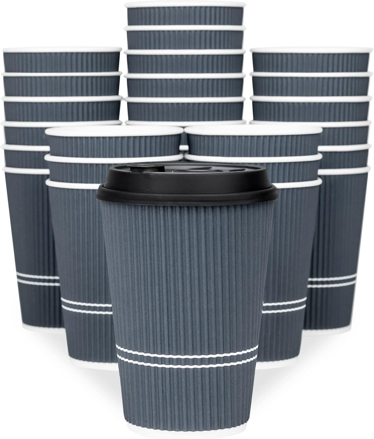 Disposable Coffee Cups With Lids - 12 oz To Go Coffee Cup With Lid (80 Set). Durable Togo Travel Paper Hot Cups Insulated For Hot and Cold Beverage Drinks, No Sleeves Needed (Dusk Grey)