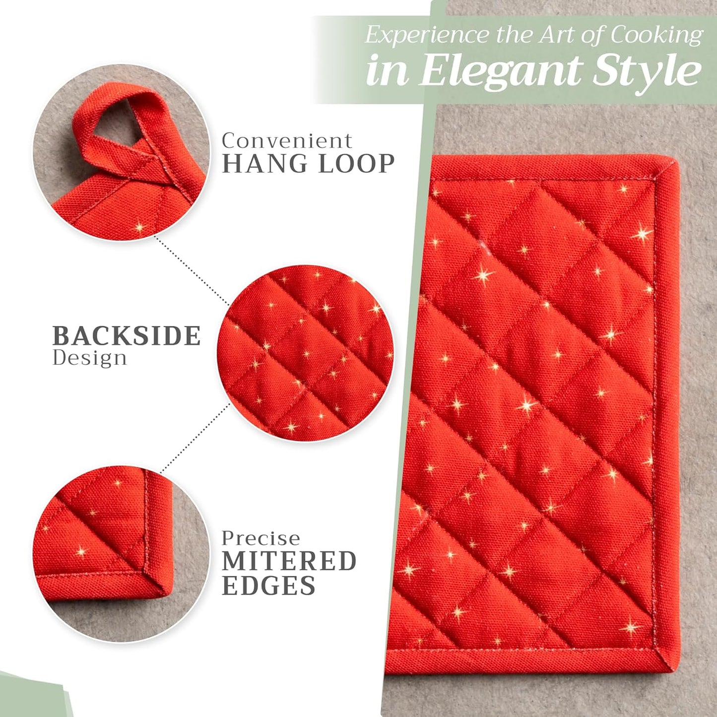 Maison d' Hermine Pot Holders 100% Cotton Heat Resistant Potholders 8" x 8" Hot Pads with Loop BBQ, Cooking, Baking, Grilling, Kitchen, Handling Hot Pans (Pack of 1, Noel)