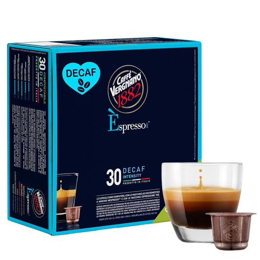 Caffe' Vergnano 1882 Decaf Medium Roast Espresso Original Line Machine Compatible Capsules, Arabica Robusta Espresso Coffee, Italian Coffee for Nespresso Machines, Intensity 5/10, Decaffeinato, 30 Ct