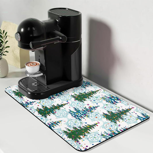 Bloss Coffee Bar Mat, Christmas 12"x19" Absorbent Bar Mat with Waterproof Rubber Back, Fit Under Coffee Maker Machine/Kitchen Counter