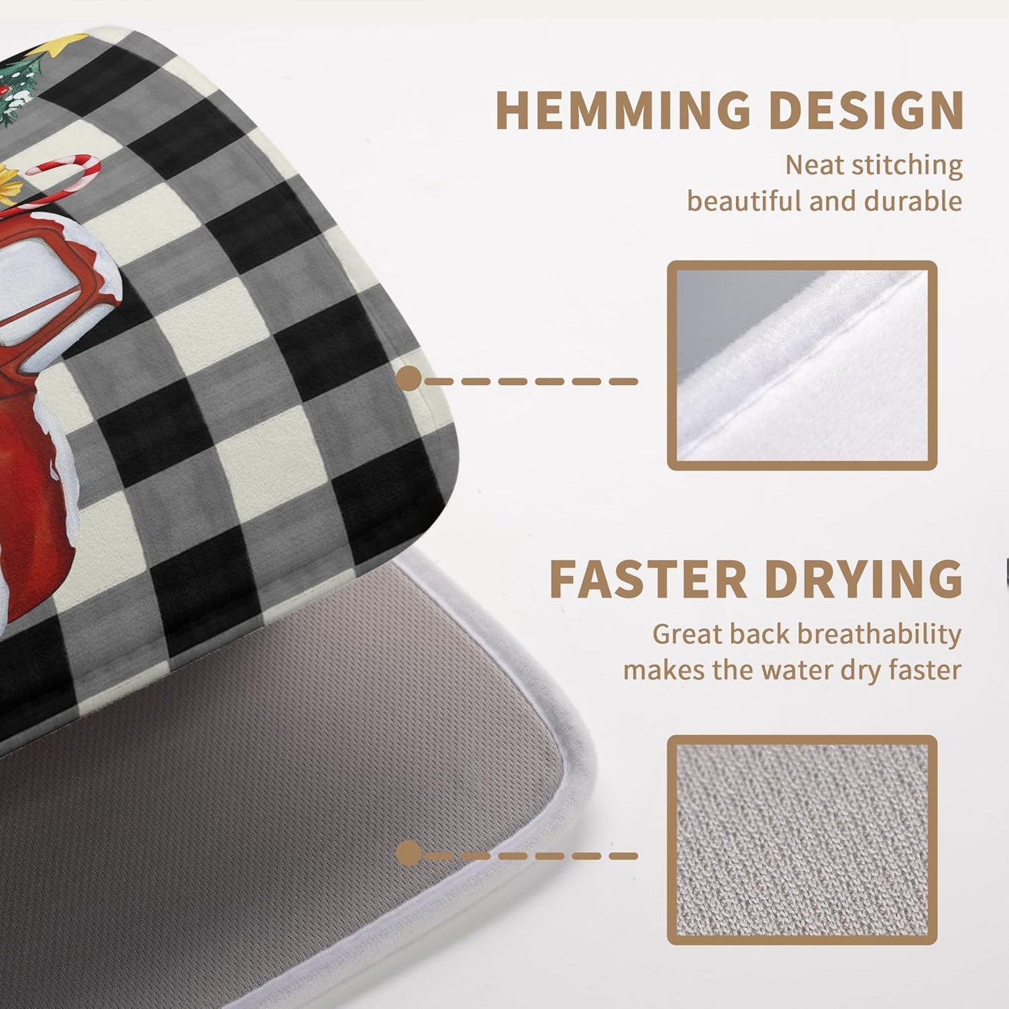 Merry Christmas Truck Dish Drying Mat Winter Large Kitchen Mats Dish Drying Pad Xmas Tree Absorbent Dish Dryer Mat for Kitchen Countertops Microfiber Drainer Pad Dish Drying Mats (18x24 in)