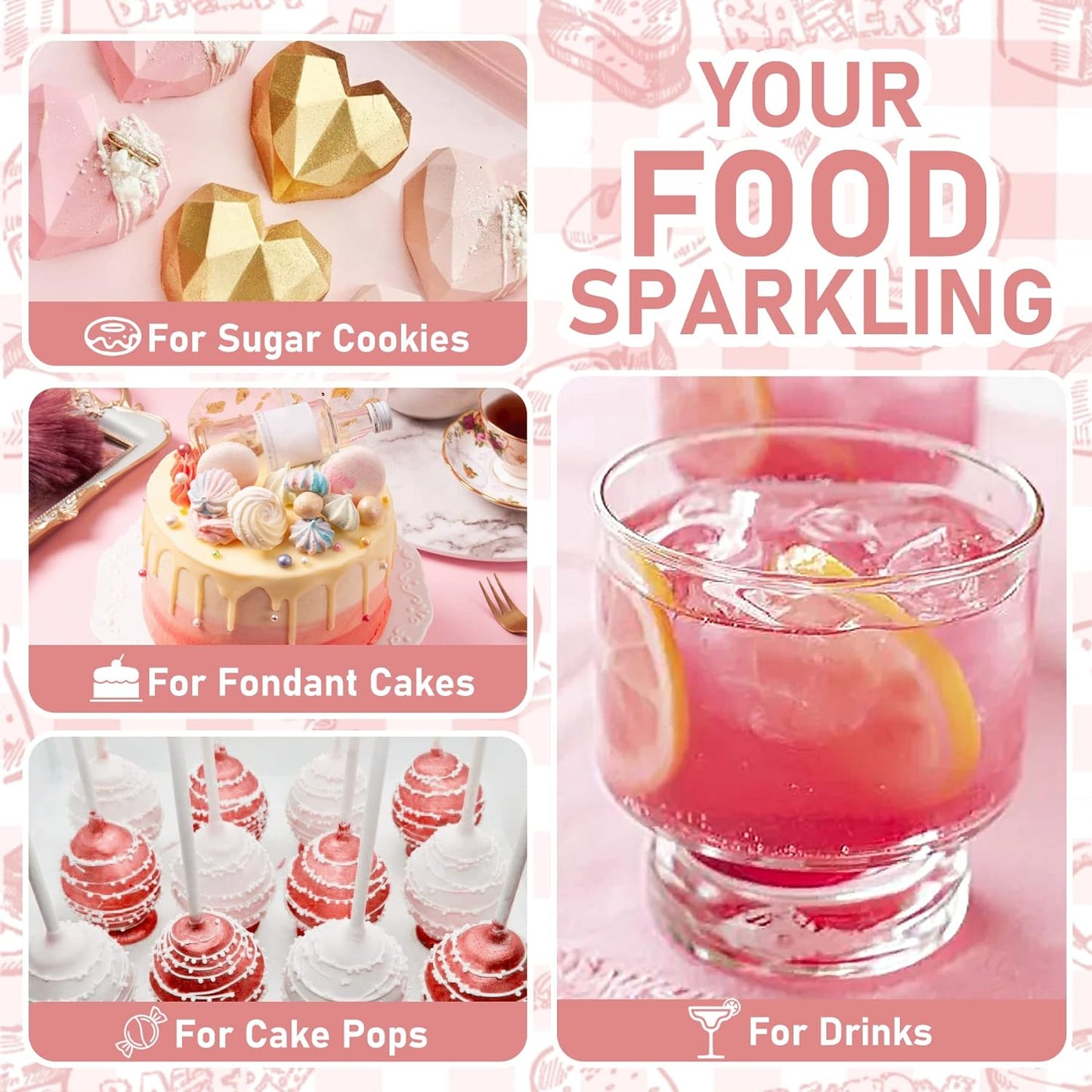 Edible Glitter - 4 Colors Edible Luster Dust Metallic Food Grade Coloring Glitter for Drinks, Baking, Cake Decorating - Edible Dust Powder Shimmer Sprinkle Powder for Icing, Wine, Chocolate, Candy