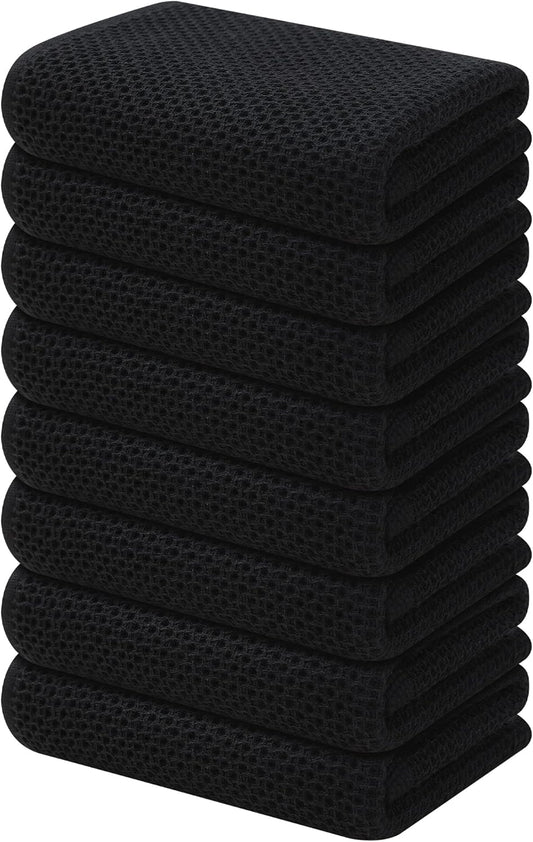 Kitinjoy 100% Cotton Waffle Weave Kitchen Towels, 8-Pack Super Soft and Absorbent Dish Towels for Drying Dishes, Kitchen Hand Towels, 13 in x 28 in, Black
