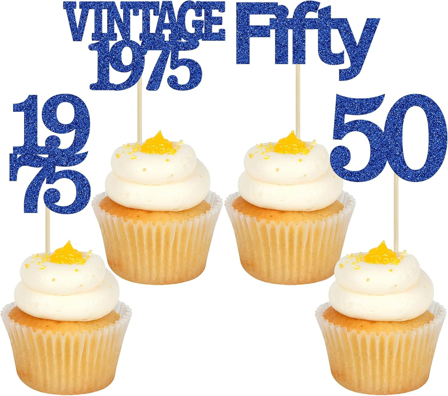 Gyufise 24Pcs Vintage 1975 Cupcake Toppers Cheers to 50 Fabulous Fifty Cupcake Picks 50th Birthday Wedding Anniversary Party Cake Decorations Supplies Deep Blue