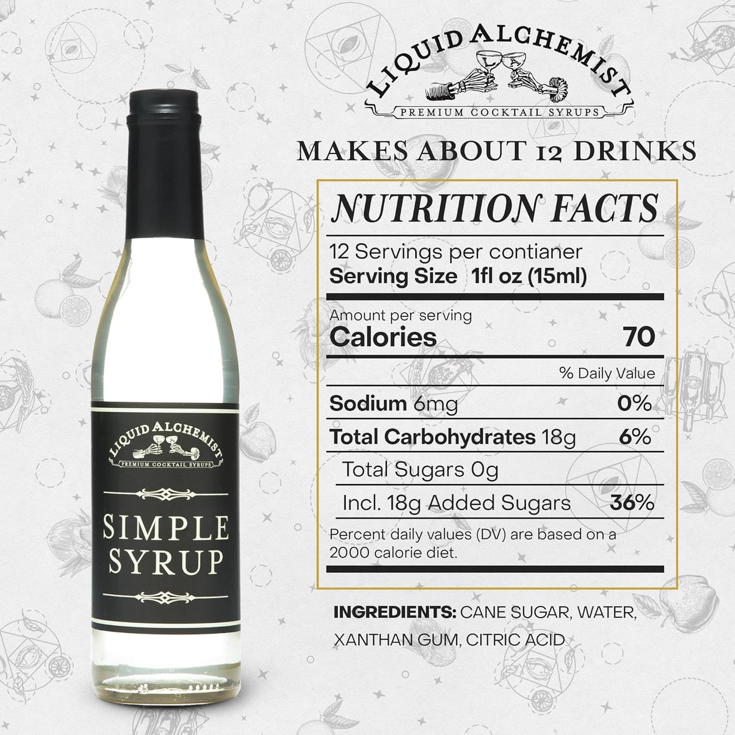 Liquid Alchemist Simple Syrup for Cocktails - Real Ingredients Make our Simple Sugar Syrup the Perfect Old Fashioned Mix - Our Drink Mix is Non-GMO Gluten Free & Vegan (12 oz)