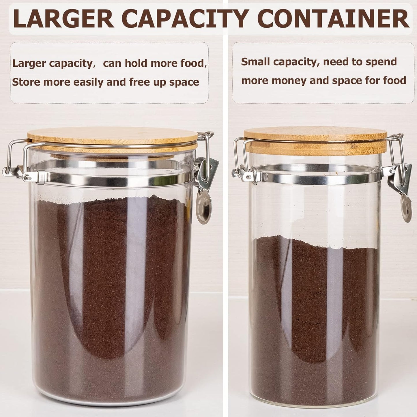 Yangbaga Coffee Container for Ground Coffee,2×58OZ Storage Containers with Shelf & Scoop,Plastics Airtight Coffee Canisters for Ground Coffee Bean,Food Storage Jars for Kitchen,Nuts,Tea,Sugar