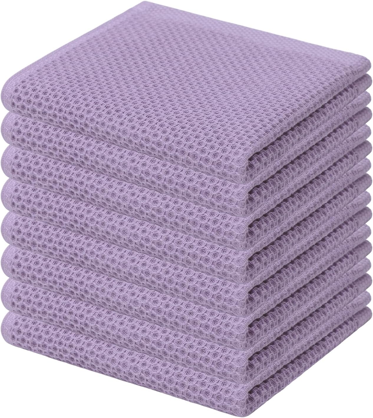 Kitinjoy 100% Cotton Kitchen Dish Cloths, 8 Pack Waffle Weave Ultra Soft Absorbent Dish Towels for Drying Dishes Quick Drying Kitchen Towels Dish Rags, 12 X 12 Inches, Lavender