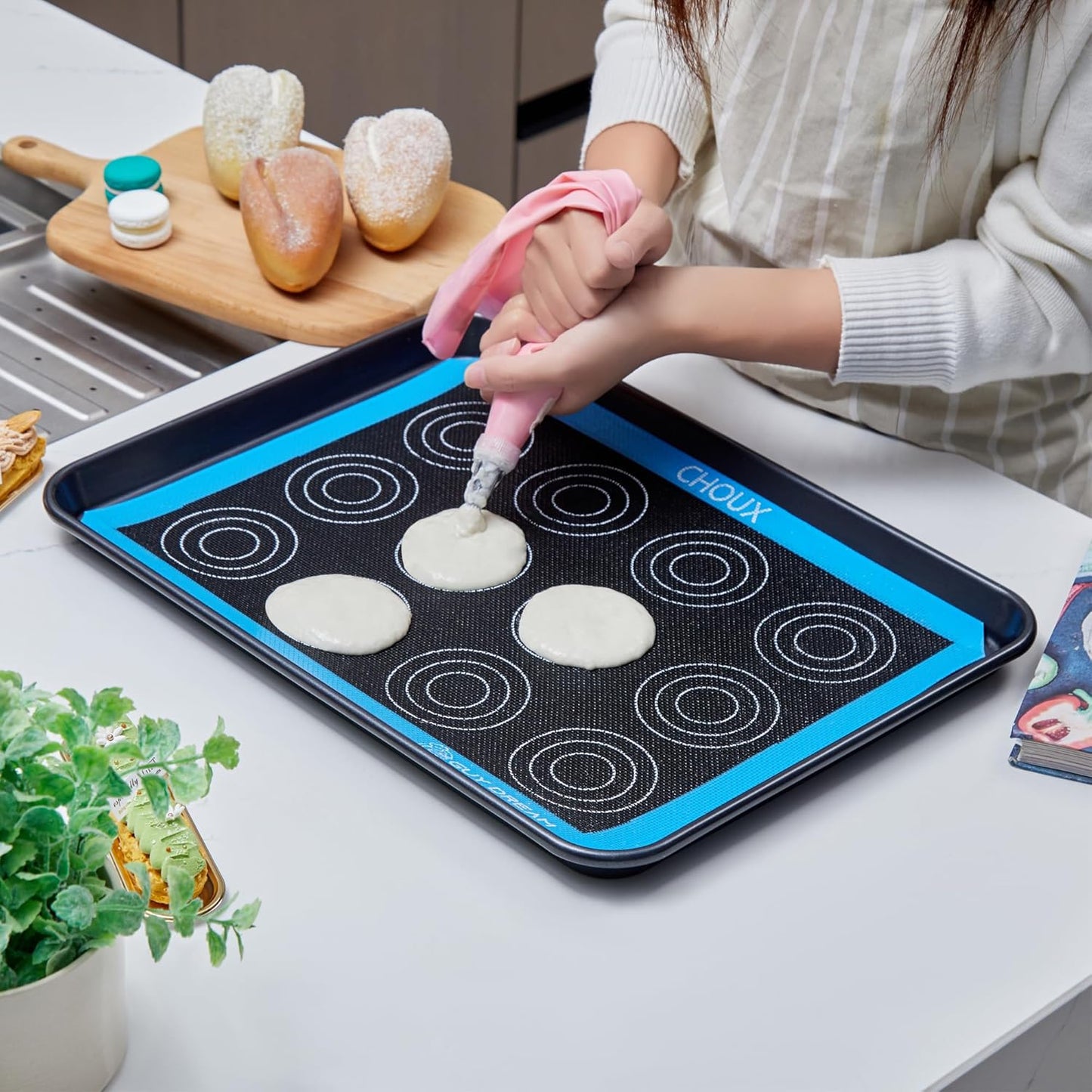 GUY DREAM Perforated Silicone Baking Mat 11-4/5" x 15-3/4" - 2PCs Choux Mat for Baking Cookie - Steaming Mesh For Half Size Cooking Sheet
