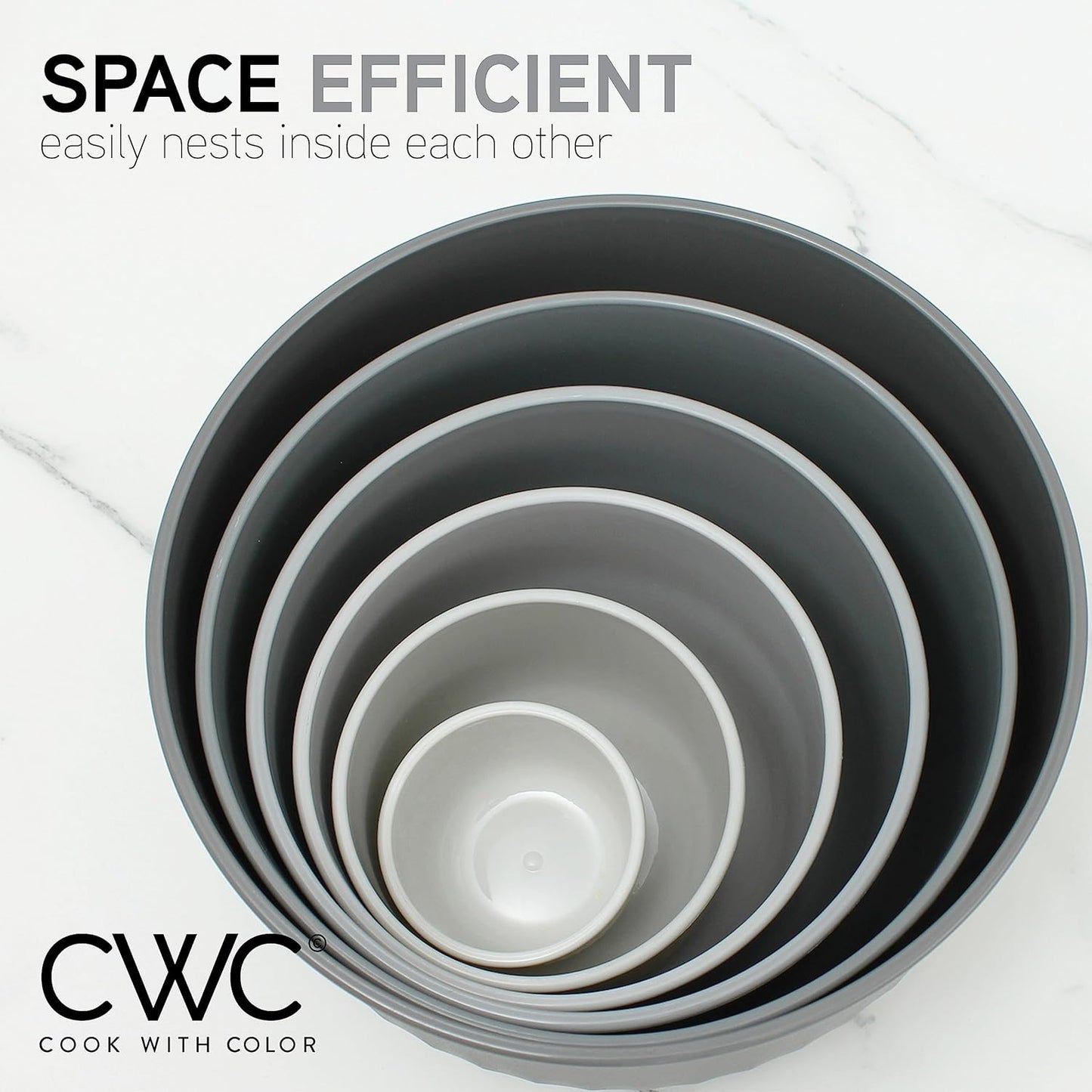 COOK WITH COLOR Prep Bowls with Lids- Wide and Deep Nesting Plastic Small Mixing Bowl Set with Lids, 12 Piece Set - Wide Bowls, Gray