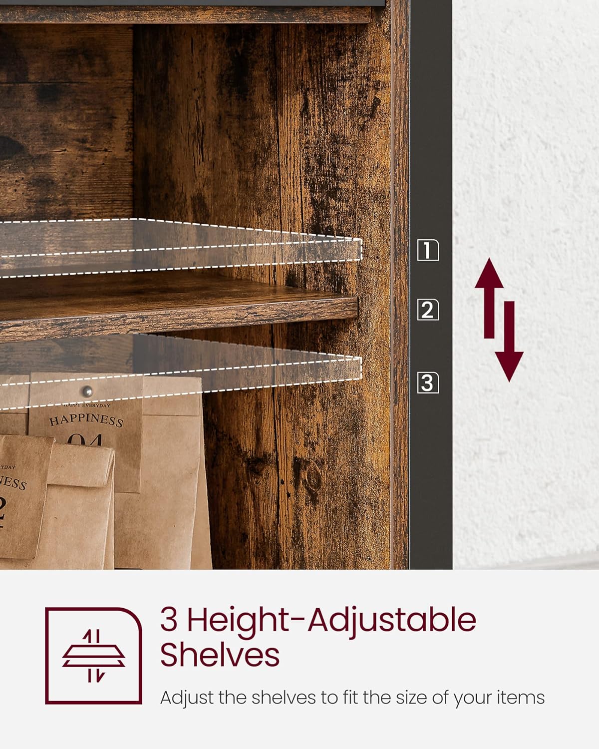 VASAGLE Buffet Cabinet, Coffee Bar Storage Cabinet, Sideboard with 2 Sliding Barn Doors, Adjustable Shelves, 13 x 39.4 x 31.5 Inches, for Living Room, Rustic Brown and Ink Black ULSC092B01