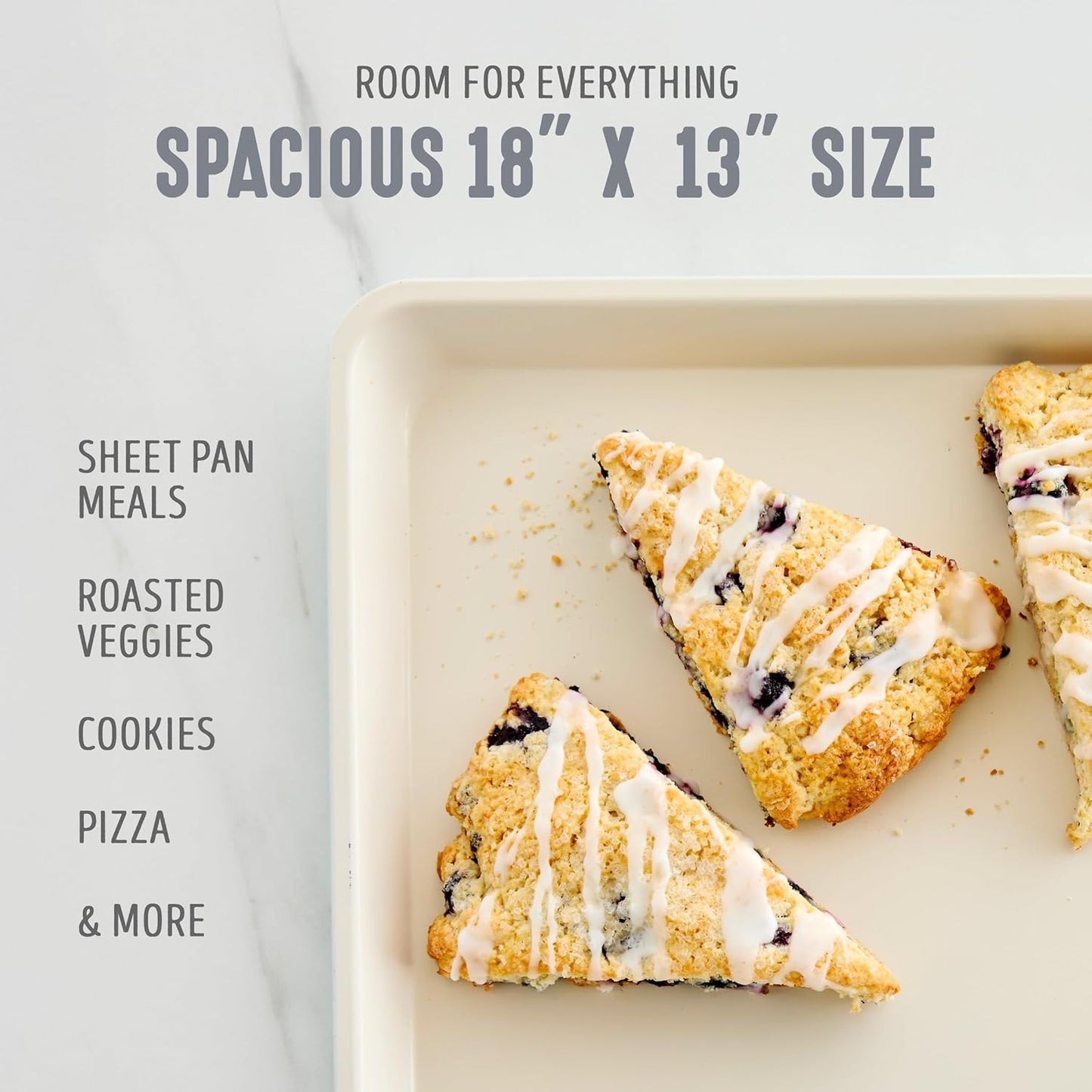 GreenLife Bakeware 18” x 13” Half Cookie Sheet Baking Pan, Non-Toxic PFAS-Free Healthy Ceramic Nonstick, Oven Safe to 450°F, Easy Release, Even Heating, Easy Clean, Gray