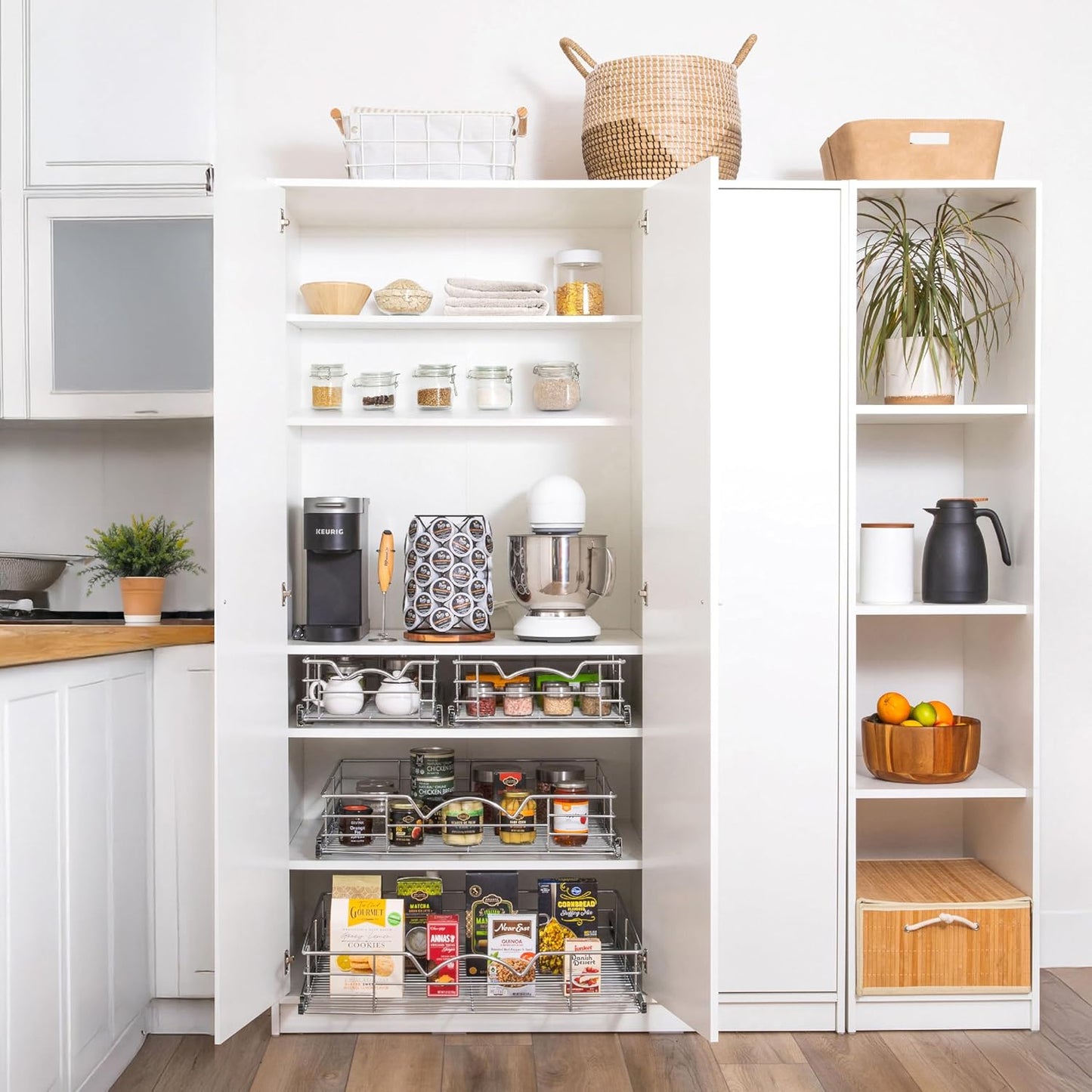 HOLDN’ STORAGE Heavy-Duty Premium Collection Pull Out Cabinet Organizer, Cabinet Drawer Slide Outs, Lifetime Limited Warranty - Basket Size 26" W x 21" D x 5" H, Anti-Rust Chrome Finish