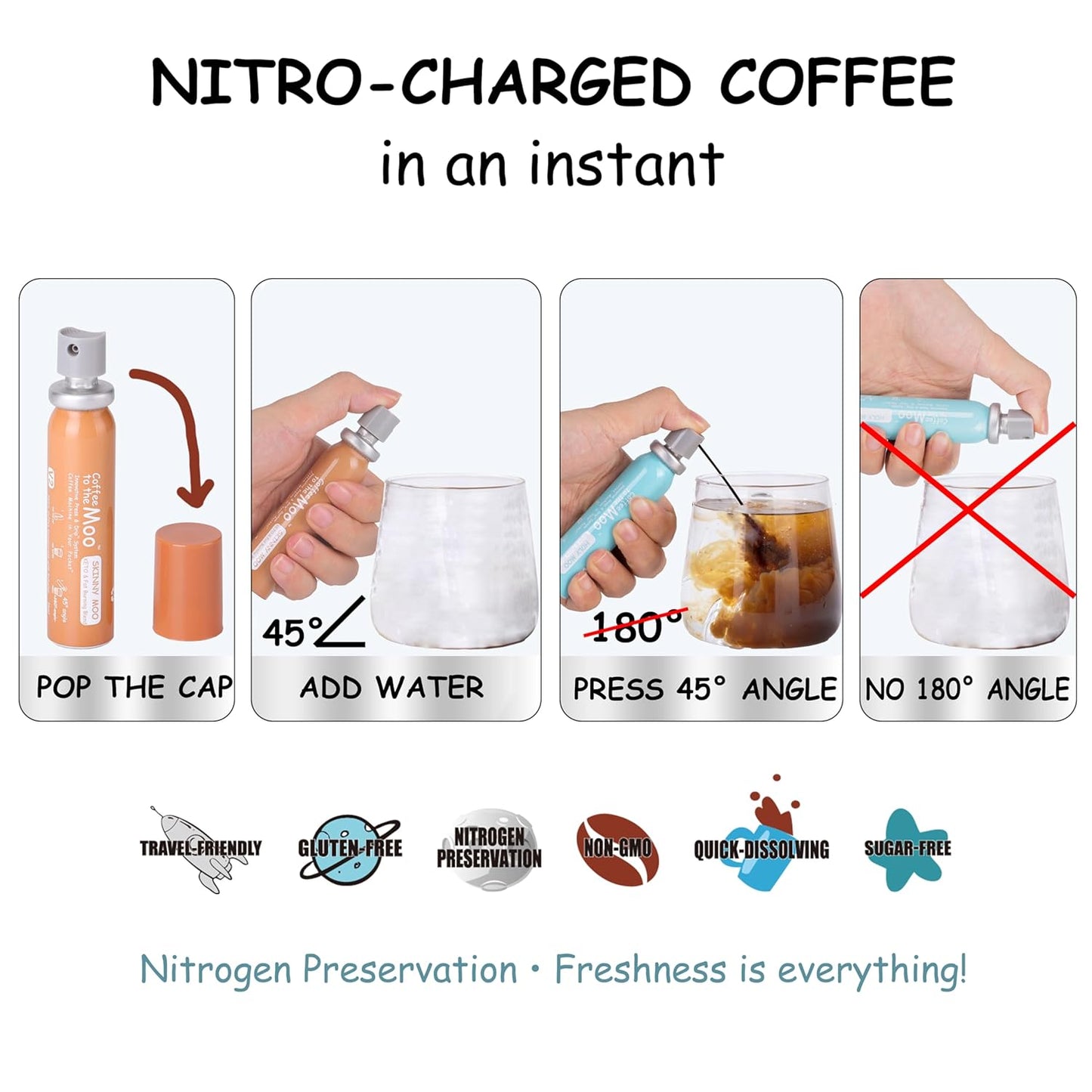 Coffee to the Moo Nitro Cold Brew Coffee Concentrate Combo Pack - KETO & Mushroom Coffee | Instant Iced or Hot | Pocket/Purse Sized, Travel & Gifts Friendly | Makes 12 Cups