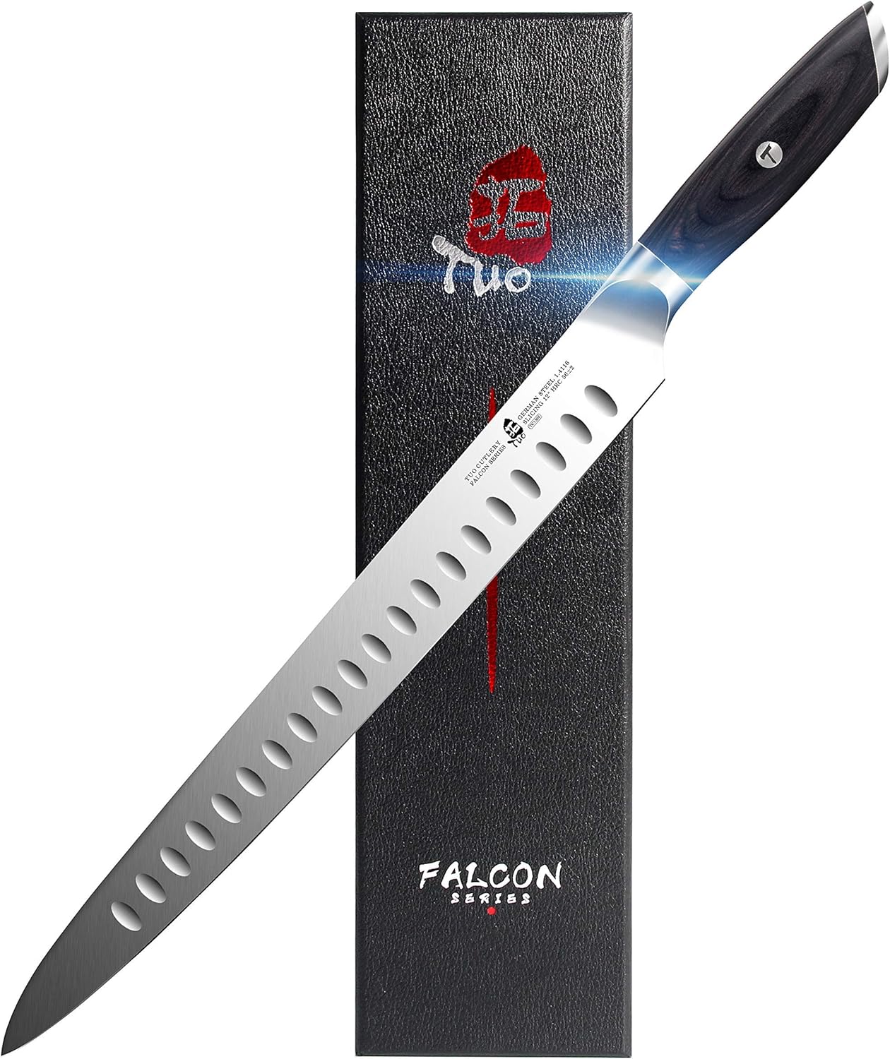 TUO Turkey Brisket Knife, 12 Inch Slicing Knife, High Carbon 1.4116 German Steel, Ergonomic Pakkawood Handle with Gift Packaging - Falcon Series