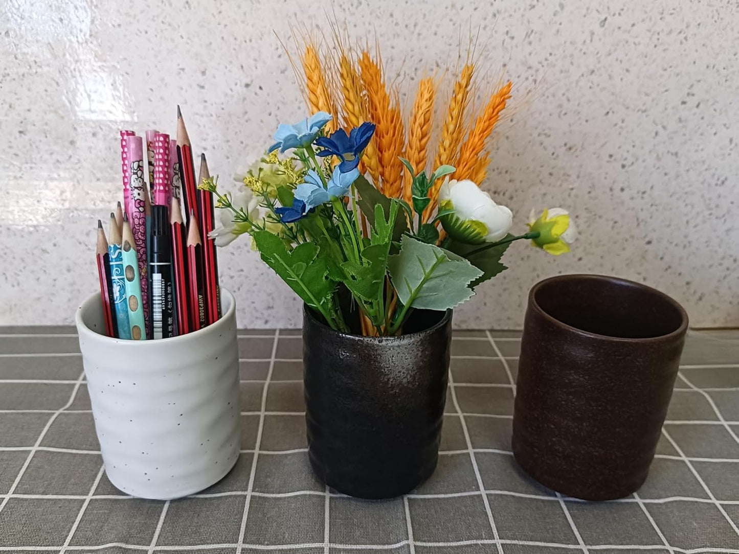 Stoneware Coffee Bar Utensil Holder Tea & Coffee Spoon & Stirrer Holder for Stir Stick Straw Teaspoon Holder Spoon Cup Small Utensil Jar (Retro Black)